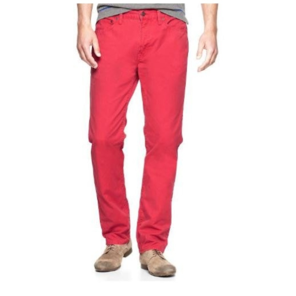 Gap Men's Red Slim Canvas Garment-Dyed Jeans 31x30